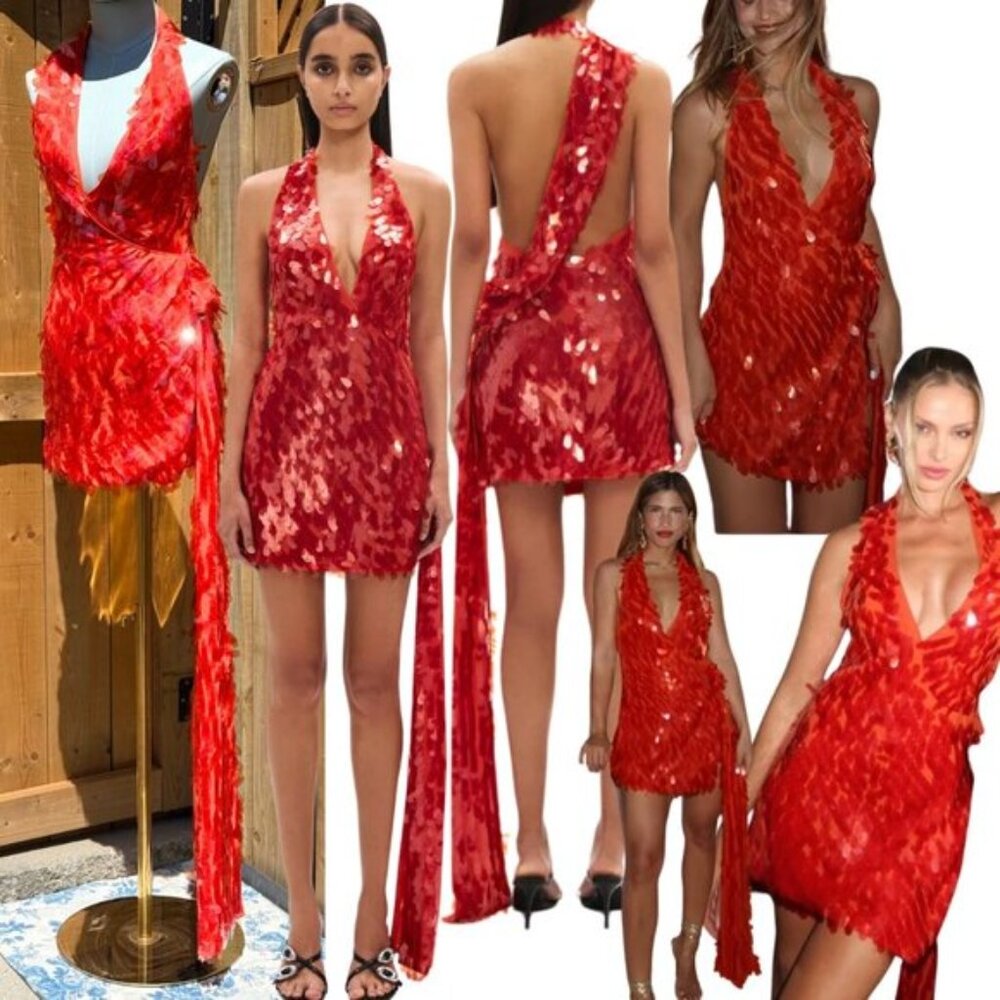 🆕 MISHA COLLECTION 🧿 NWOT Red Sapphire Sequins Mini Dress, Sz XXS - Sz US 0